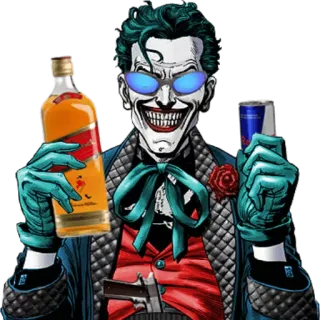 🍺 Joker Joker, DC Comics, cattivo, pistola, alcol, festa, pazzo, personaggio dei fumetti telegram sticker