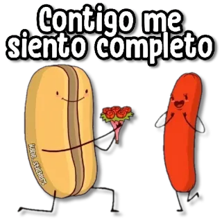 😀 Contigo me siento completo 食物, 爱, 卡通, 热狗, 面包 whatsapp sticker