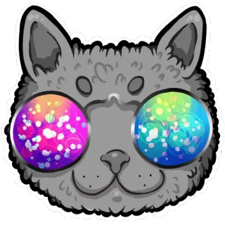 😎 고양이, 무지개, 안경, 스티커, 동물, 털 telegram sticker