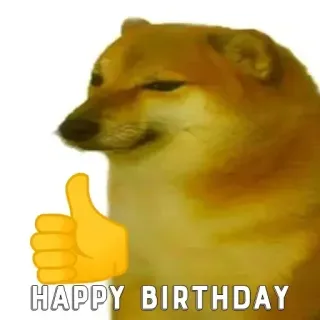 🎉 HAPPY BIRTHDAY doge, dog, birthday, happy, thumbs up, meme, emoticon whatsapp sticker