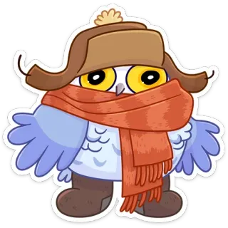 🥶 gufo, inverno, sciarpa, cappello, cartone animato, carino, animale telegram sticker