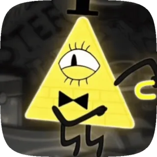 👁 Bill Cipher Gravity Falls triángulo, un ojo, pajarita, amarillo, dibujos animados whatsapp sticker