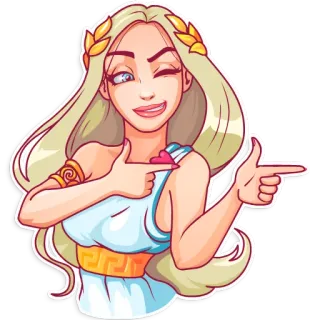 😉 woman, greek goddess, pointing, cartoon, character, illustration telegram sticker