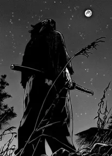 ⚔ espada, samurái, katana, manga, japonés, noche, luna whatsapp sticker