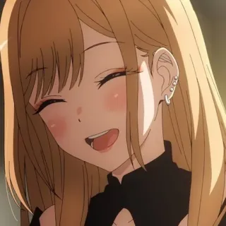 😂 Marin Kitagawa My Dress-Up Darling anime, ragazza, sorridente, capelli biondi, orecchini telegram sticker