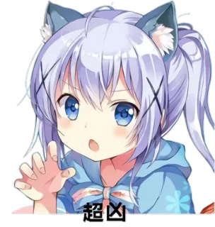 😧 超凶 Anime, Oreilles de chat, Mignon, Fille, Dessin animé, Autocollant whatsapp sticker