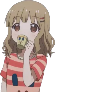 ☕️ Anime, Fofo, Garota, Bebendo, Kawaii, Desenho animado, Ilustração telegram sticker