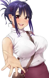 🤤 Anime Mädchen, Frau, lächelnd, lila Haare, Anime Stil, Cartoon telegram sticker