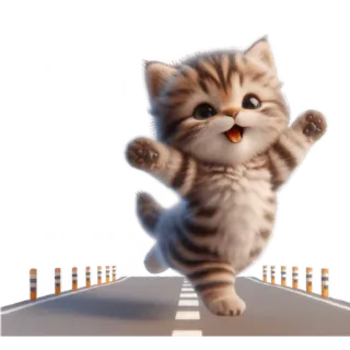 🥳 고양이, 새끼고양이, 행복, 귀여운, 도로, 동물 telegram sticker
