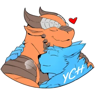 ❤️ YCH Anthro, Furry, Dragon, Loup, Câlin, Affection, Amour telegram sticker