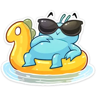 😎 Мультфильм, Персонаж, Солнцезащитные очки, Надувной матрас, Бассейн, Лето, Отдых, Милый telegram sticker