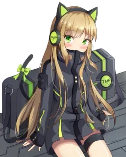 😍 TMP anime girl, cat ears, headphones, cute, manga, kawaii whatsapp sticker