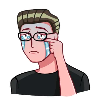 😰 pleurer, triste, émotionnel, lunettes, dessin animé, homme whatsapp sticker