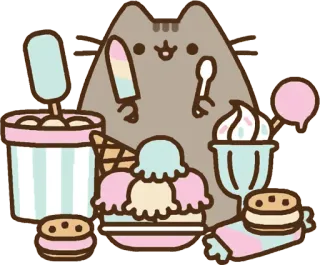 🍦 Pusheen pusheen, katze, eis, dessert, essen, süß, kawaii telegram sticker