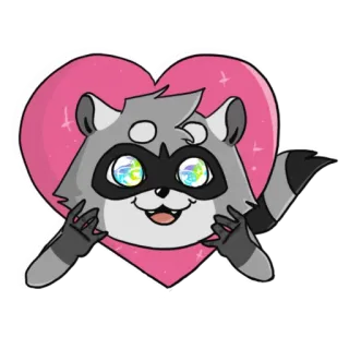 ❤️ raton laveur, coeur, animal, dessin animé, mignon, autocollant whatsapp sticker