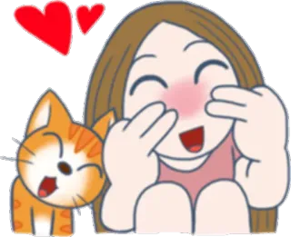 💕 menina, gato, coração, desenho animado, fofo, feliz, ruborizar telegram sticker