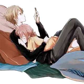 😴 anime, couple, romance, sleeping, relaxing telegram sticker