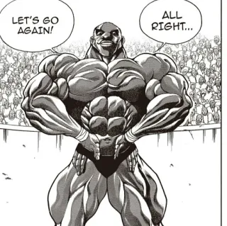 💪 LET'S GO AGAIN! ALL RIGHT... Muskel, Kämpfer, Bodybuilder, Manga, Anime, Menge telegram sticker
