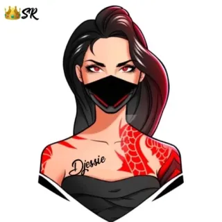 🦔 Djessie kobieta, maska, tatuaż, postać, ilustracja, kreskówka telegram sticker