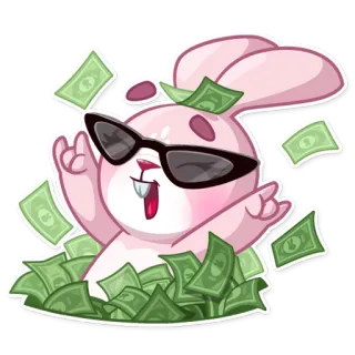 💵 dinero, conejo, gafas de sol, dibujos animados, riqueza, éxito telegram sticker