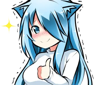 👍 Ragazza anime, Pollice in su, Positivo, Carino, Kawaii, Illustrazione, Scintilla whatsapp sticker