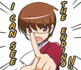 👆 I CAN SEE THE ENDING !! Anime, Manga, Personnage, Phrase, Mots, Cheveux bruns, Lunettes telegram sticker