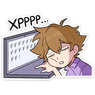⭐ XPPPP... spać, zmęczony, komputer, anime, kreskówka, zzz telegram sticker