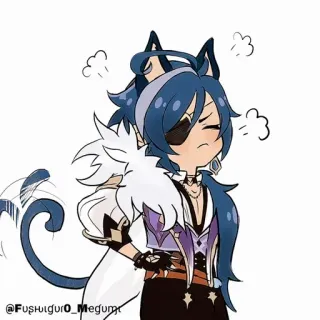 🔲 Kaeya Genshin Impact @Fushiguro_Megumi アニメ, 猫, 耳, ガイア, 原神, ステッカー telegram sticker