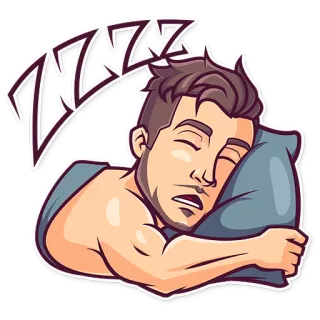 😴 ZZZZ 睡眠, 睡觉, 疲劳, 男人, 枕头, 休息 telegram sticker