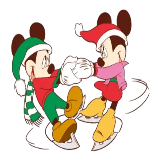 🎅 Mickey Mouse micky maus, minnie maus, weihnachten, schlittschuhlaufen, cartoon telegram sticker