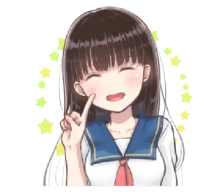 😄 anime girl, school uniform, cute, smiling, stars whatsapp sticker