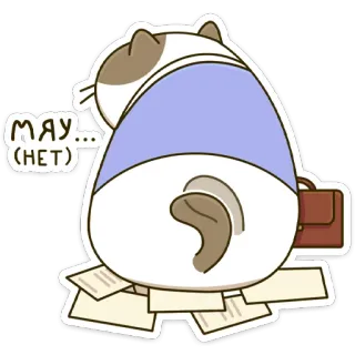 🙅‍♂️ мяу...(нет) cat, office, papers, work, humor, cute, animal whatsapp sticker