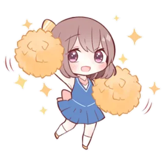 🥳 cheerleader, cute, anime, girl, pom poms, sparkles telegram sticker