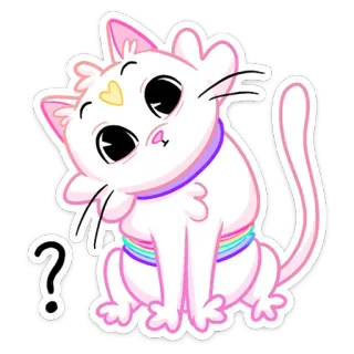 ❓ ? gatto, adesivo, carino, punto interrogativo, arcobaleno, cartone animato, kawaii telegram sticker