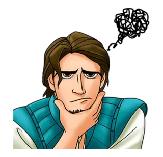 👱 Flynn Rider Tangled Disney, Rapunzel - Neu verföhnt, Flynn Rider, Eugene Fitzherbert, denkend, Cartoon whatsapp sticker