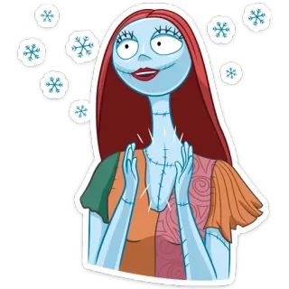 😍 Sally The Nightmare Before Christmas Sally, L'étrange Noël de Monsieur Jack, dessin animé, personnage, effrayant, points de suture, flocons de neige telegram sticker