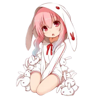 😯 аниме девушка, кролик, милый, розовые волосы, зайчик, каваий whatsapp sticker