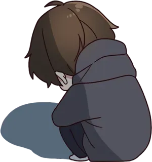 😞 verdrietig, depressief, anime, cartoon, hoodie, zittend telegram sticker