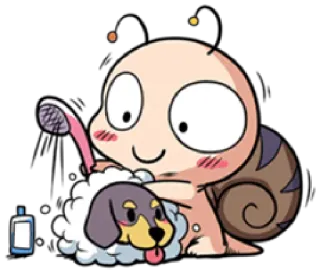 🚿 Cartoon, Schnecke, Hund, Bad, Niedlich, Tier telegram sticker