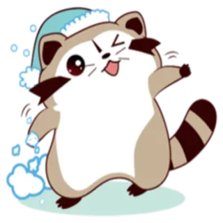 ⛄ mapache, animal, lindo, dibujos animados, pegatina, invierno, sombrero whatsapp sticker