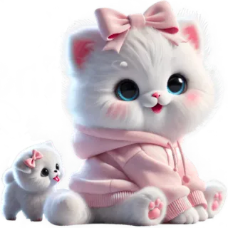 🤣 고양이, 새끼고양이, 귀여운, 분홍색, 리본, 동물, 애완동물 whatsapp sticker