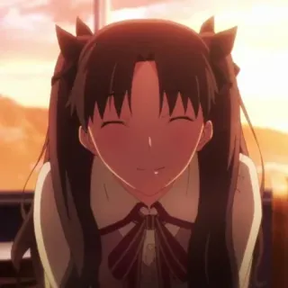 😊 Rin Tohsaka Fate/stay night Anime, Cartone animato, Femmina, Capelli castani, Ragazza, Carina, Sorridendo telegram sticker
