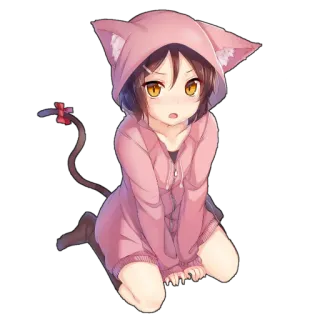 🤨 anime, katmeisje, schattig, kawaii, cartoon, digitale kunst telegram sticker