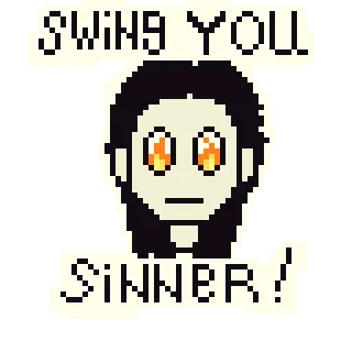 😡 SWING YOU SINNER! pixel art, retro, umorismo, religione, peccatore, swing telegram sticker