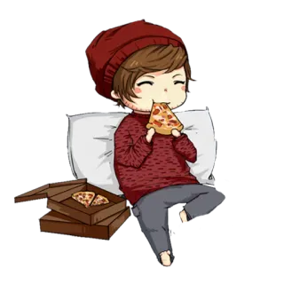 🍕 cartoon, person, pizza, food, hat, relaxation telegram sticker
