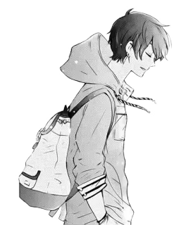 😌 Anime, Manga, Garçon, Sac à dos, Sweat à capuche, Niveaux de gris telegram sticker