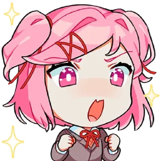 😯 Natsuki Doki Doki Literature Club Anime, Manga, Lindo, Kawaii, Pelo rosa whatsapp sticker