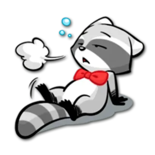 😩 raton laveur, endormi, dessin animé, nœud papillon, animal, détendu whatsapp sticker
