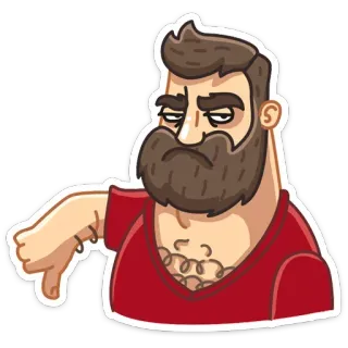 👎 barba, hombre, pulgar abajo, no me gusta, dibujo animado whatsapp sticker