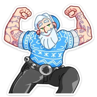 💪 ซานต้า, คริสต์มาส, กล้าม, รอยสัก, การ์ตูน, ฤดูหนาว, เสื้อสเวตเตอร์ telegram sticker